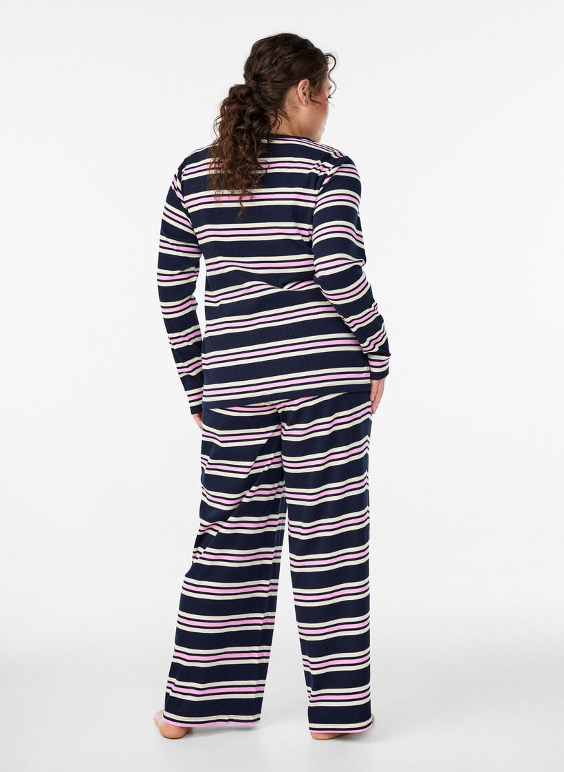 Randiga pyjamasbyxor med vida ben, Bl&aring;, Model