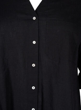 Skjortblus med knäppning i en blandning av bomull och linne, Black, Packshot image number 2