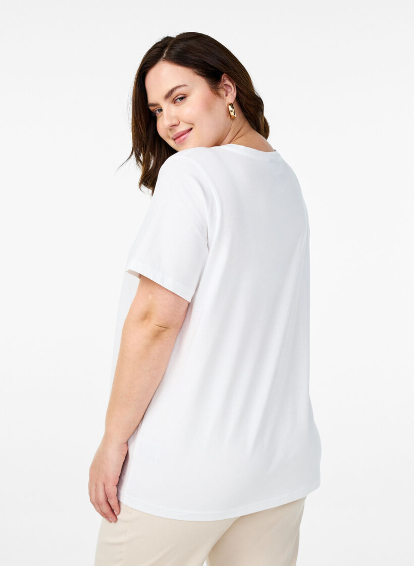 T-shirt i ekologisk bomull med blommigt tryck, B. White w. Flower, Model image number 1