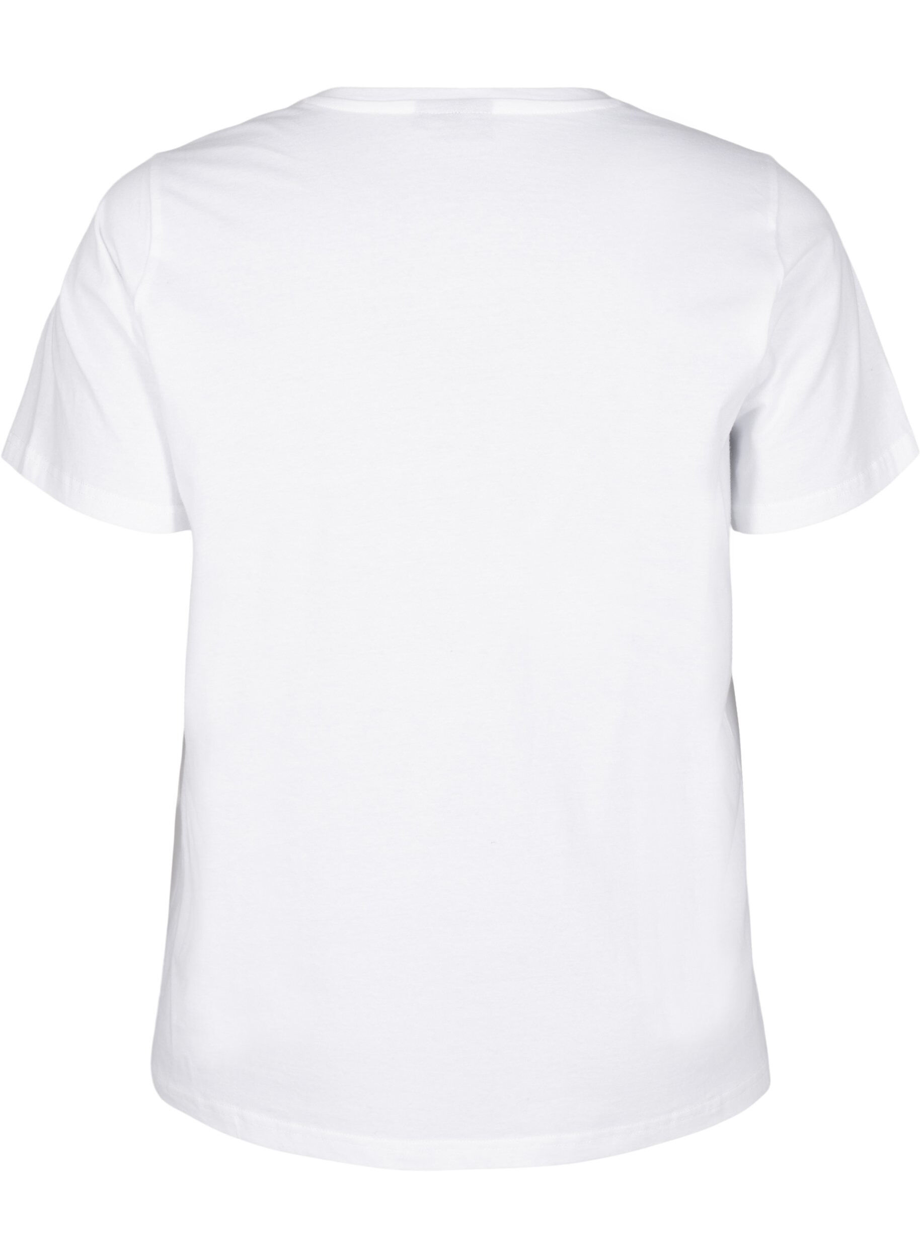 Zizzi T-shirt i ekologisk bomull med tryck, Bright White Printet, Packshot image number 1