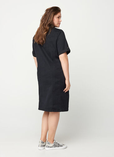 Kortärmad denimklänning, Black, Model image number 1