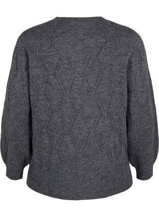 Stickad tröja med hålmönster, Dark Grey Melange, Packshot image number 1