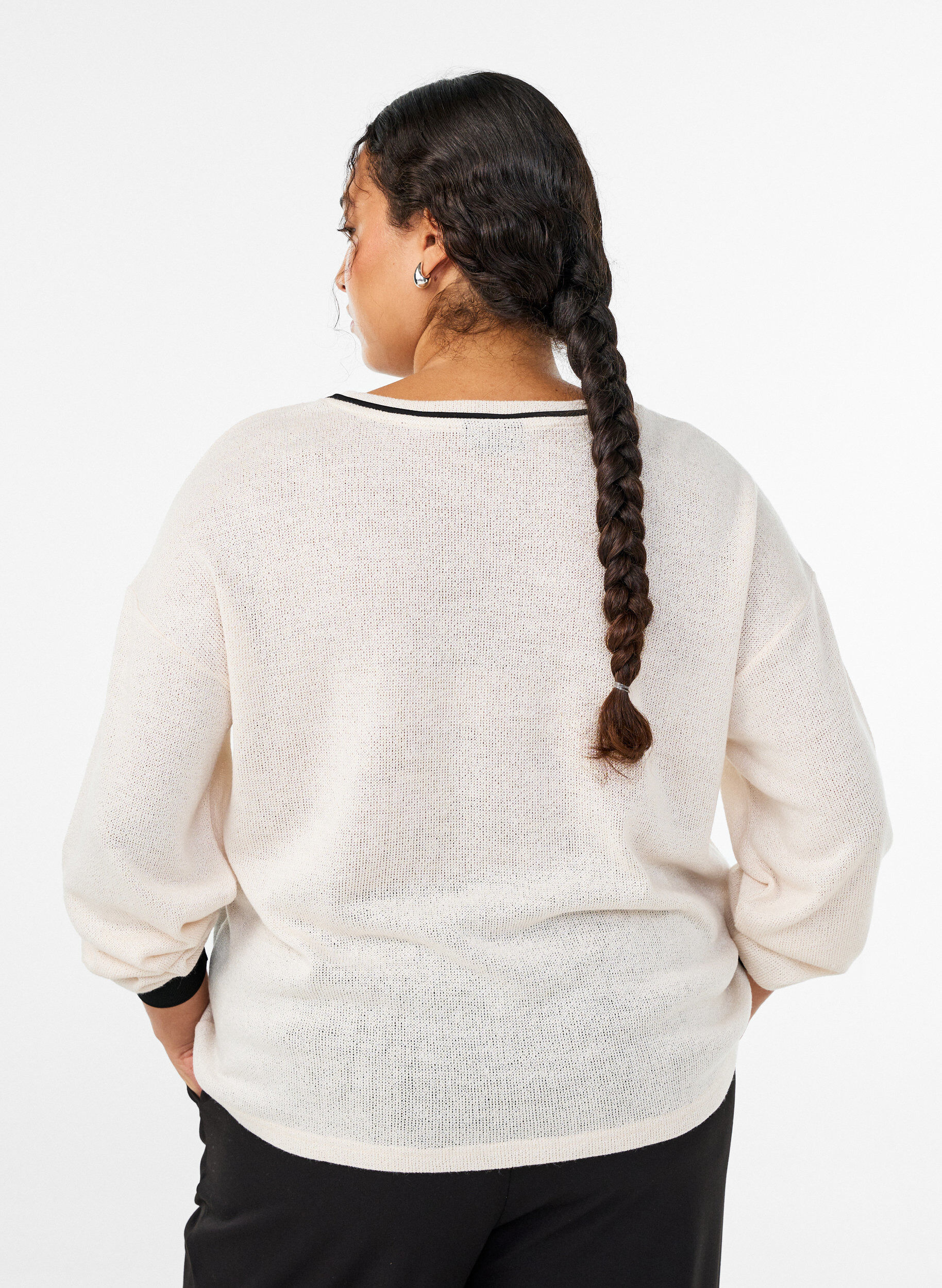 Zizzi Sweatshirt i strukturerad jersey med tryck framtill, Beige, Model image number 2