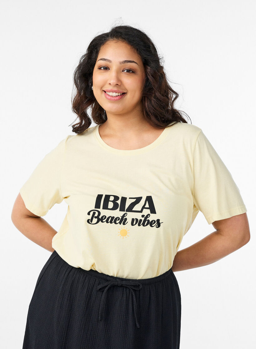 T-shirt med tryck, Gul, Model image number 0