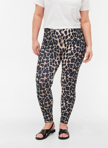Långa leggings med leopardmönster, Black Leo AOP, Model image number 1