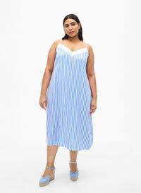Flash - Randig klänning i viskos med band, L. Blue White Stripe, Model