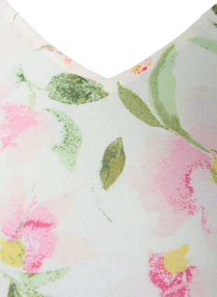 Blommig blus med långa ärmar och v-hals, White/Pink Flower, Packshot image number 2