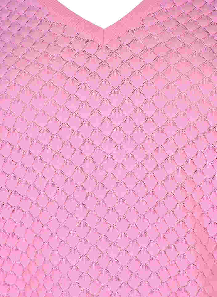 Stickad tröja med mönster och v-ringad hals, Begonia Pink, Packshot image number 2