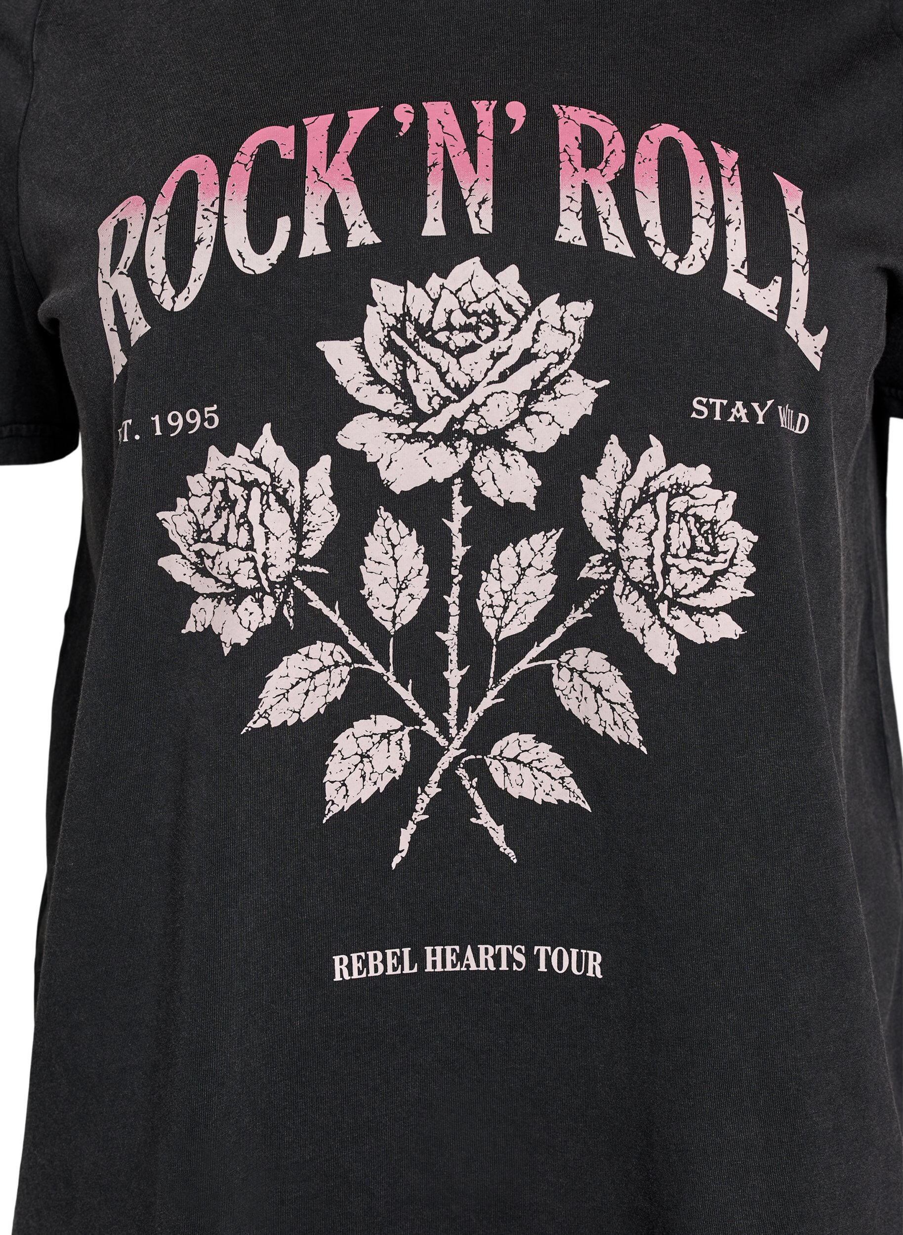 ZizziT-shirt i ekologisk bomull med rocktryck, Svart, Packshot image number 2