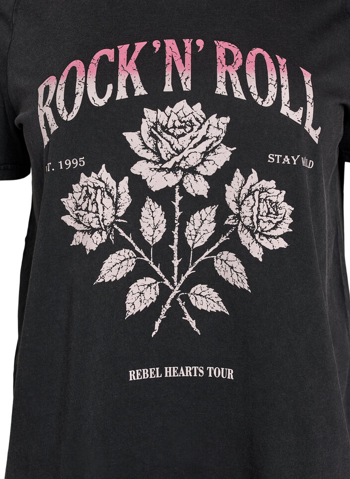 T-shirt i ekologisk bomull med rocktryck, Svart, Packshot image number 2