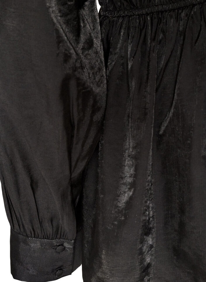 Glansig blus i viskos med peplumeffekt, Svart, Packshot image number 3