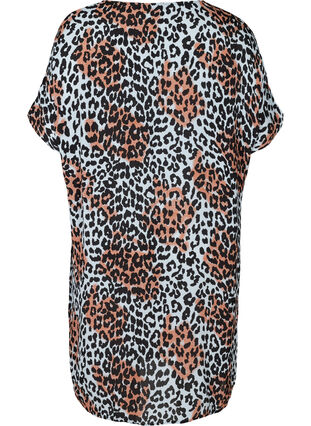 Kortärmad klänning i viskos med färgat leopardprint, Blue Leo AOP, Packshot image number 1