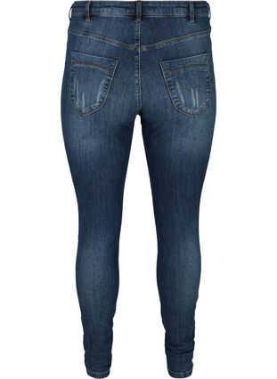 Amy jeans med hög midja och slitna detaljer, Blue denim, Packshot image number 1