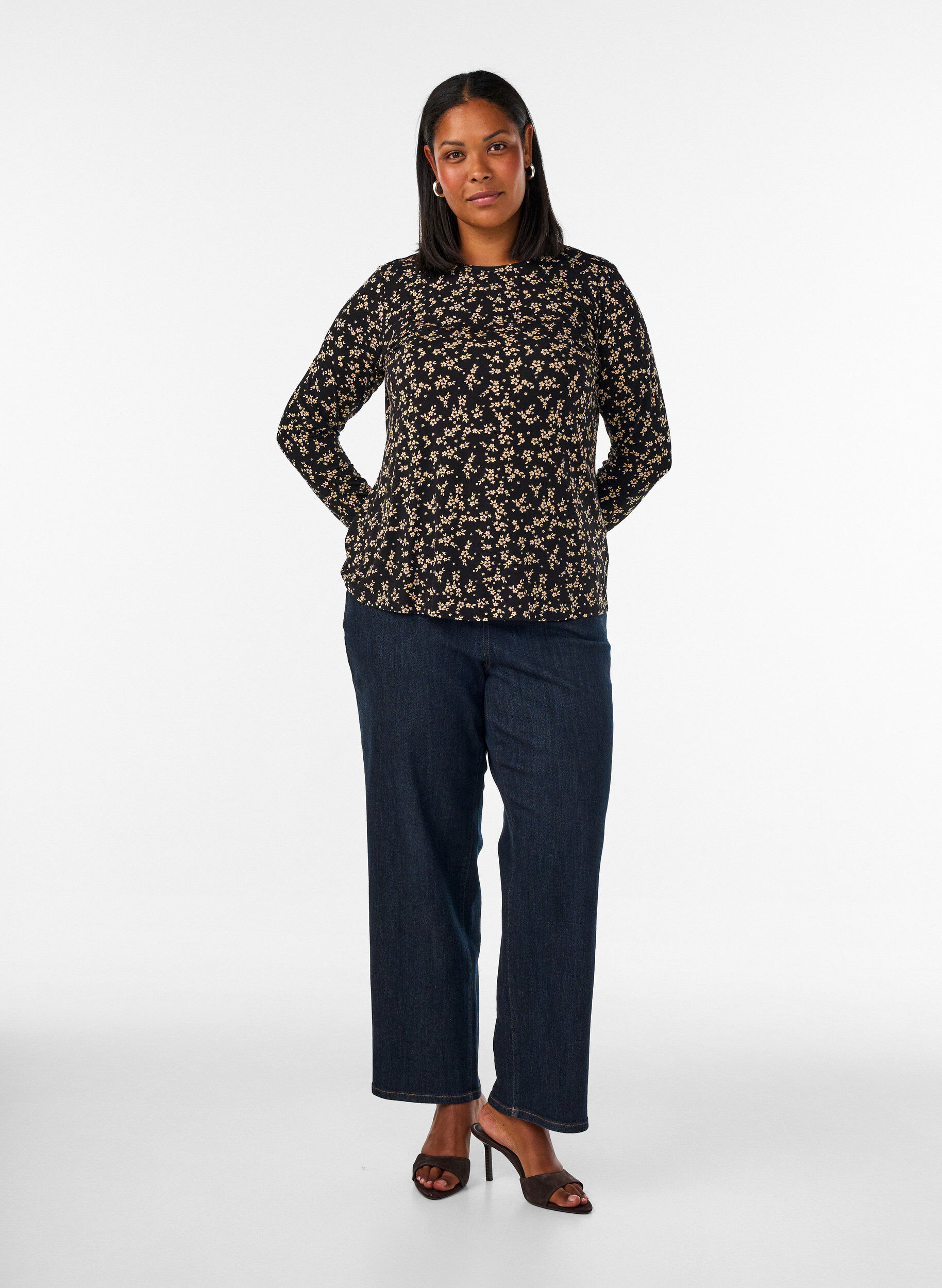 ZizziL&aring;ng&auml;rmad blus, Svart, Model image number 1