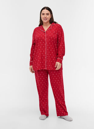 Pyjamasskjorta med mönster, Tango Red AOP, Model image number 2