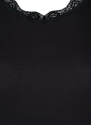 Ribbad topp med långa ärmar och spetsdetaljer, Black, Packshot image number 2
