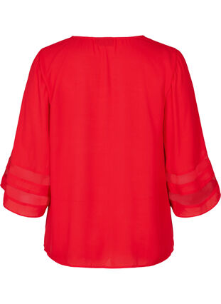 Enfärgad blus med 3/4 ärmar och v-ringning, Haute Red, Packshot image number 1