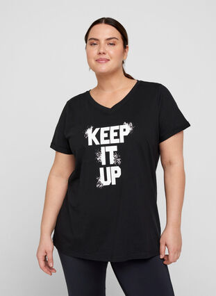 Tränings-t-shirt i bomull med tryck, Black Keep, Model image number 0