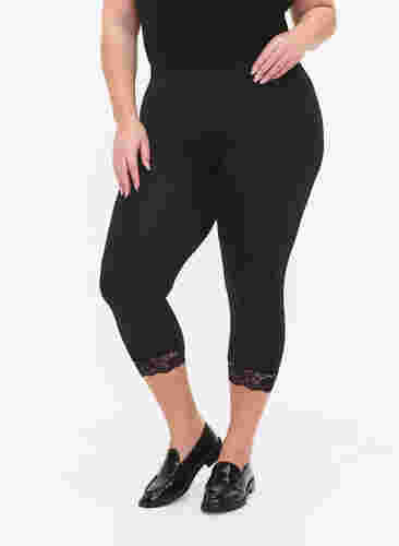 2-pack 3/4-leggings med spetskant, Black / Black, Model image number 2