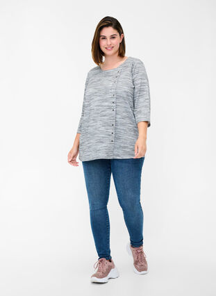 Melerad sweatshirt med 3/4 ärmar och öljetter, Light Grey Melange, Model image number 2