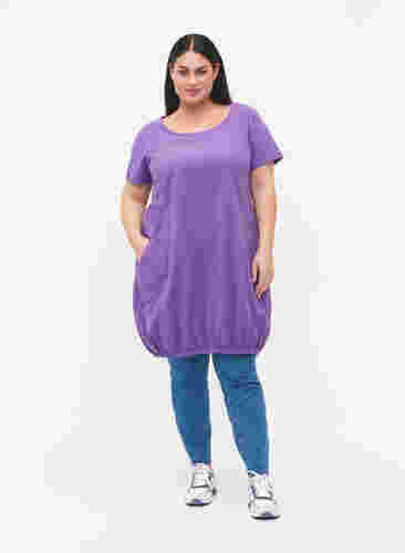 Kortärmad klänning i bomull, Deep Lavender, Model image number 2