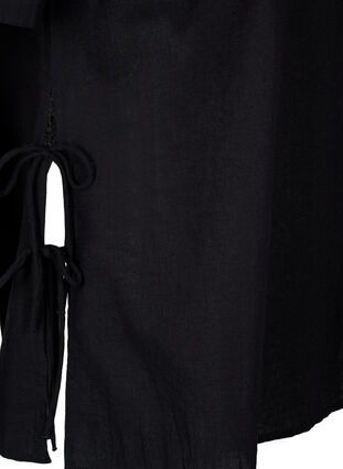 Kortärmad blus i bomullsblandning med detaljer i linne och spets, Black, Packshot image number 3