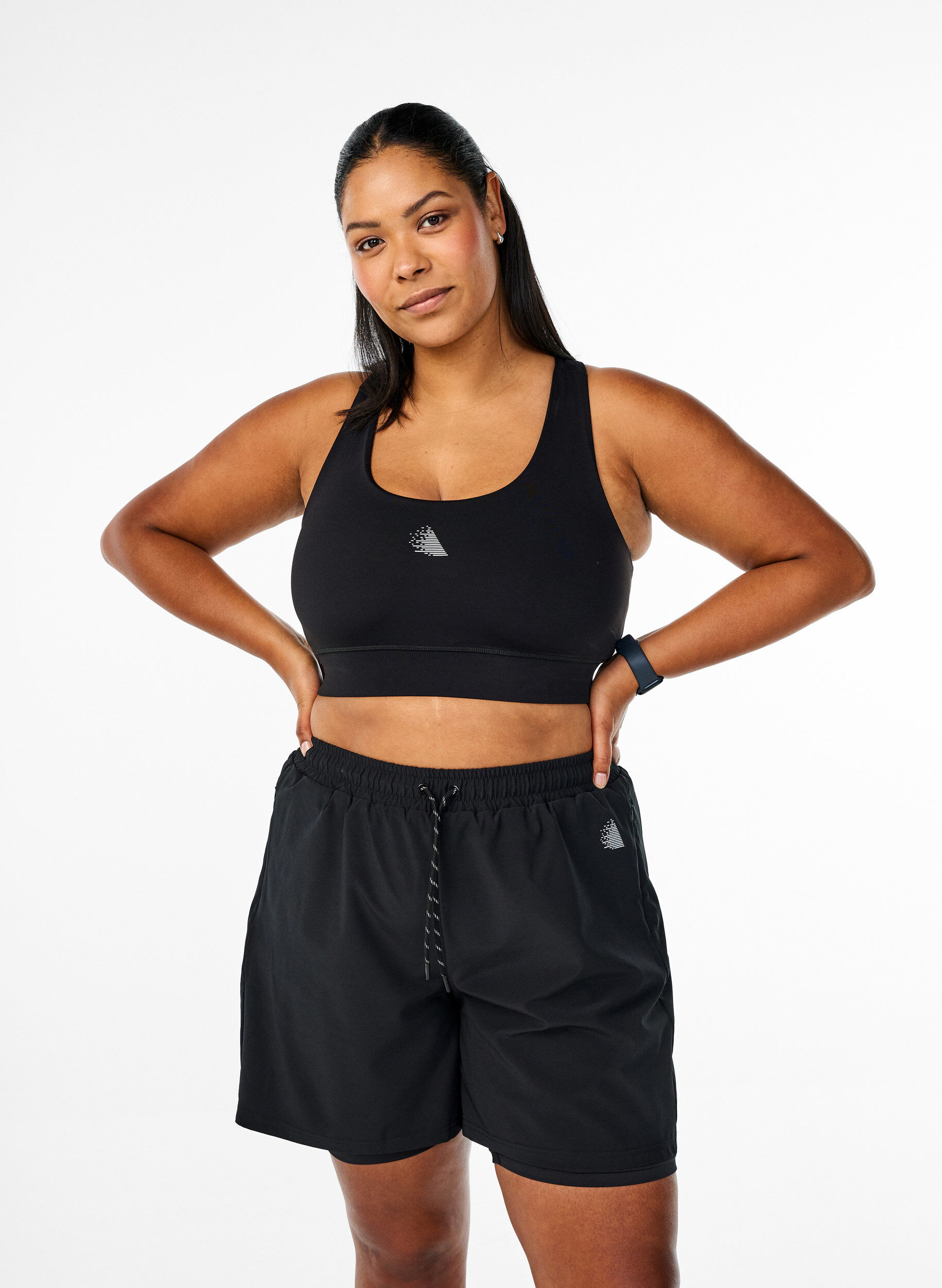 Tr&auml;ningshorts med innershorts, Svart, Model