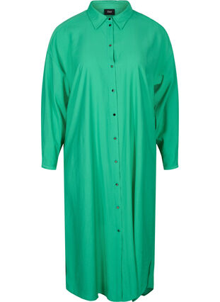 Enfärgad skjortklänning med slits i viskos, Mint, Packshot image number 0