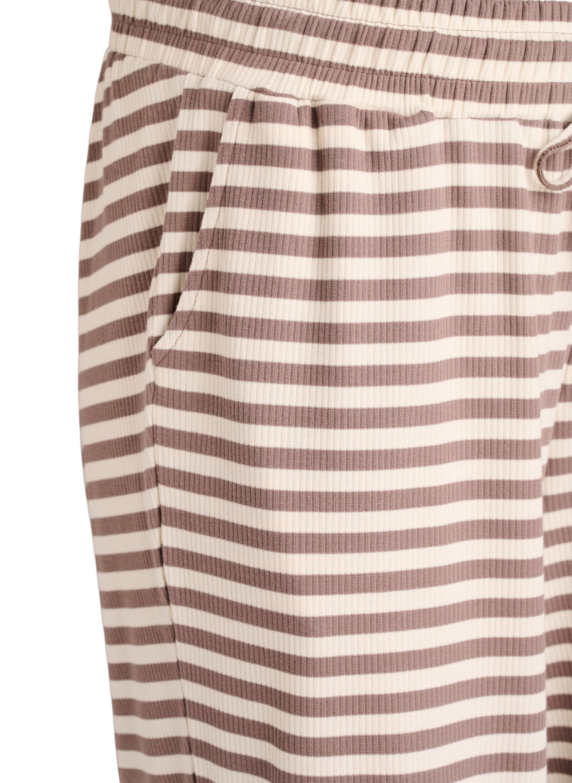 Zizzi Randiga pyjamasbyxor med h&ouml;g midja och vida ben, Beige, Packshot image number 2