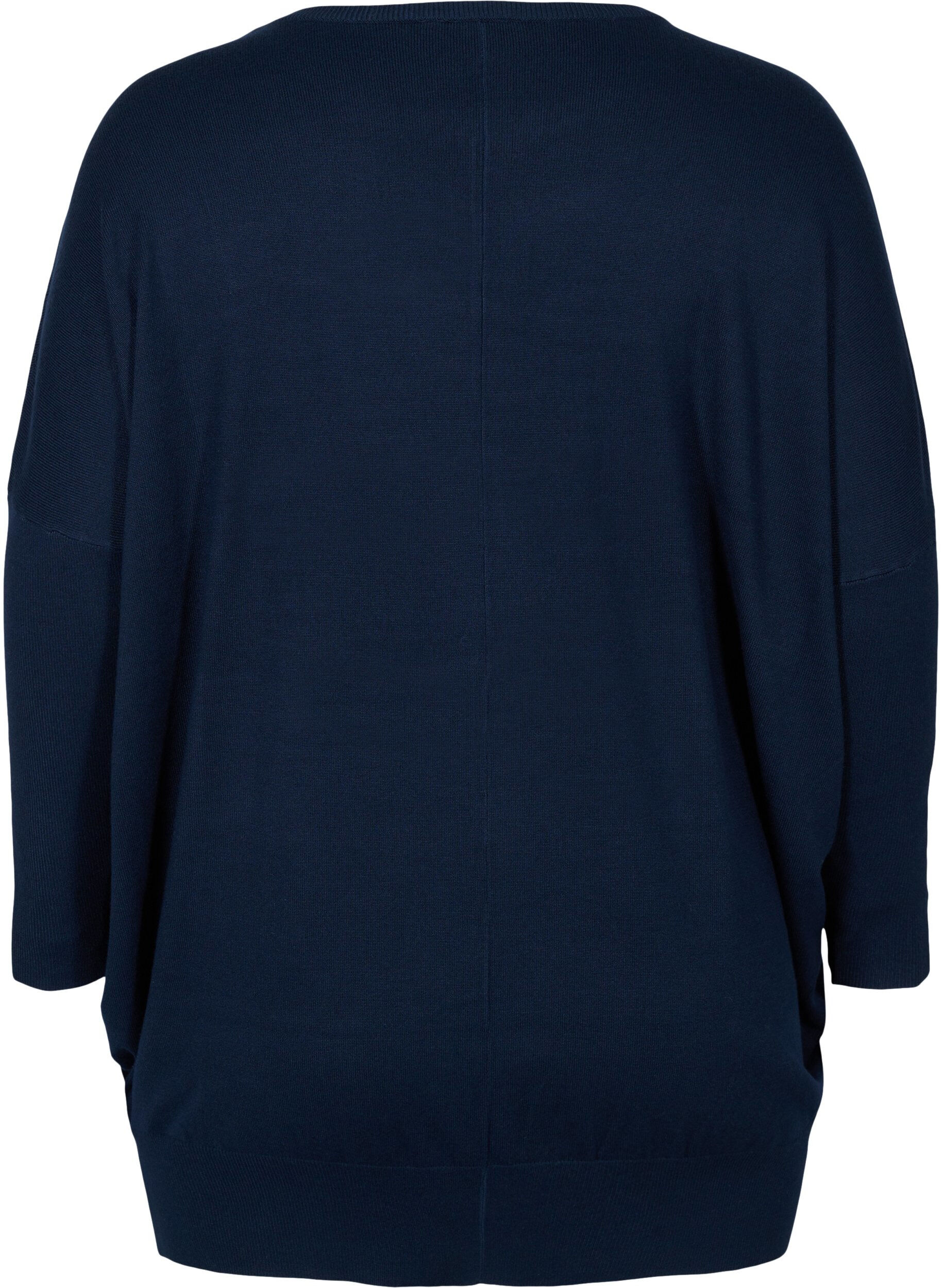 Zizzi Stickad blus, Navy Blazer, Packshot image number 1