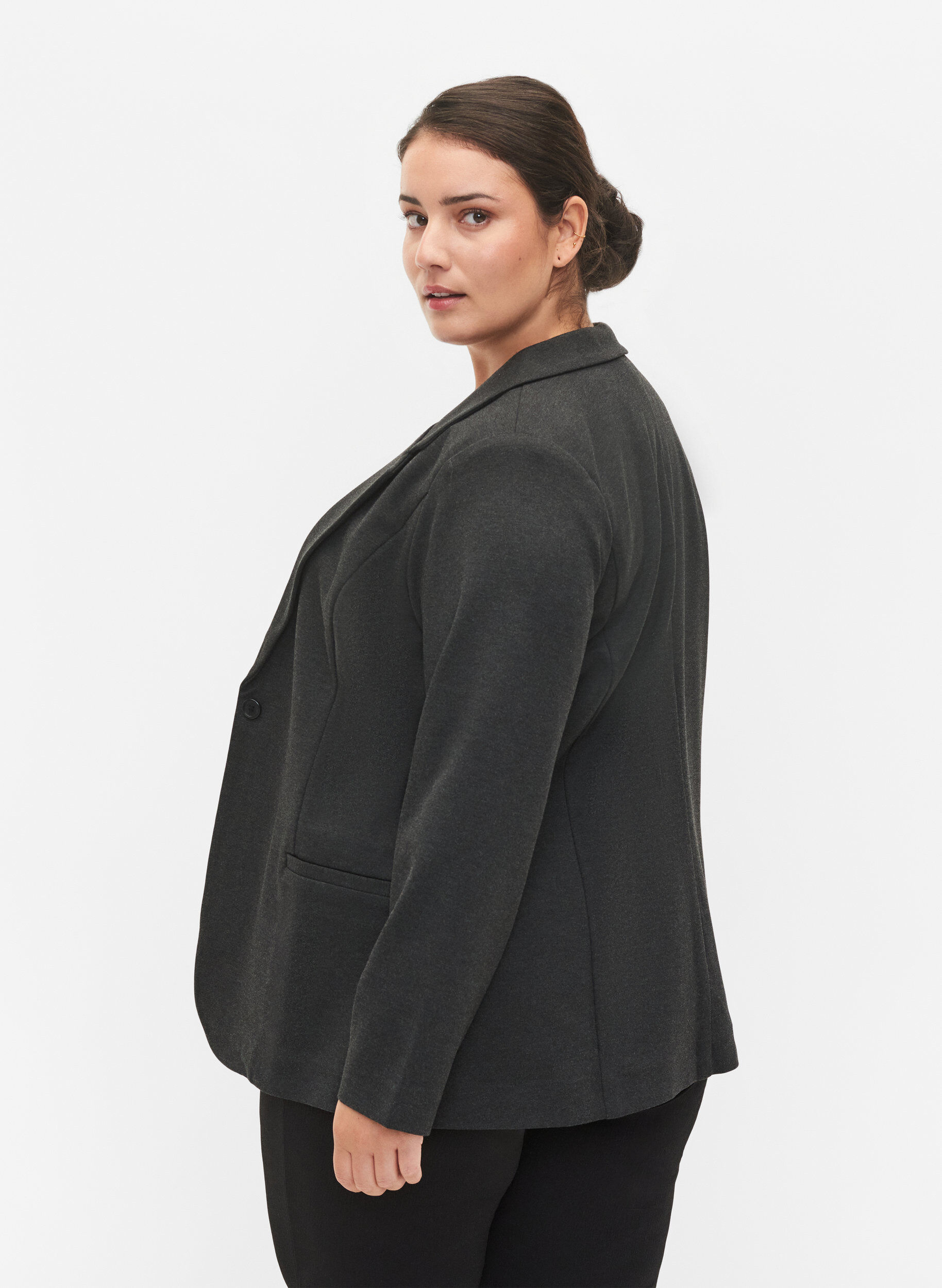 Zizzi Enkel blazer med knapp, Gr&aring;, Model image number 2