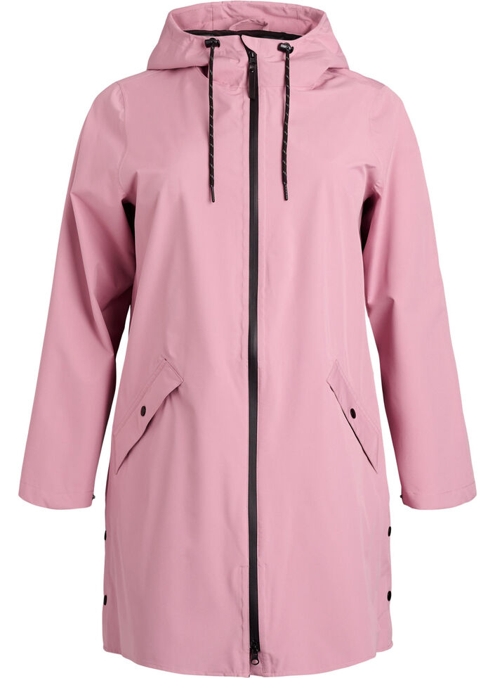 Regnjacka med fickor och huva, Rosa, Packshot