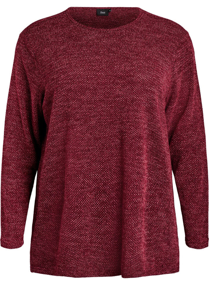 L&aring;ng&auml;rmad blus med textur, M&ouml;rk Bordeaux, Packshot image number 0