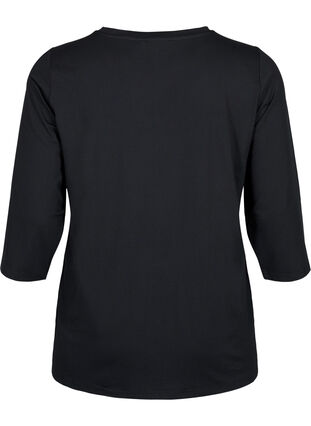 Tränings t-shirt med 3/4 ärmar och mönstrad mesh, Black, Packshot image number 1