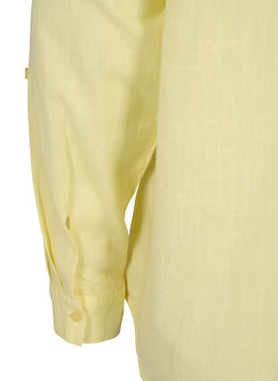 Skjortblus i bomull med v-ringad hals, Yellow, Packshot image number 3