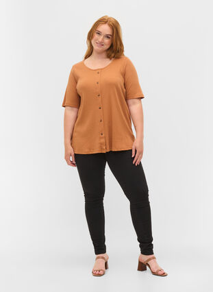 T-shirt med knappar, Pecan Brown, Model image number 2