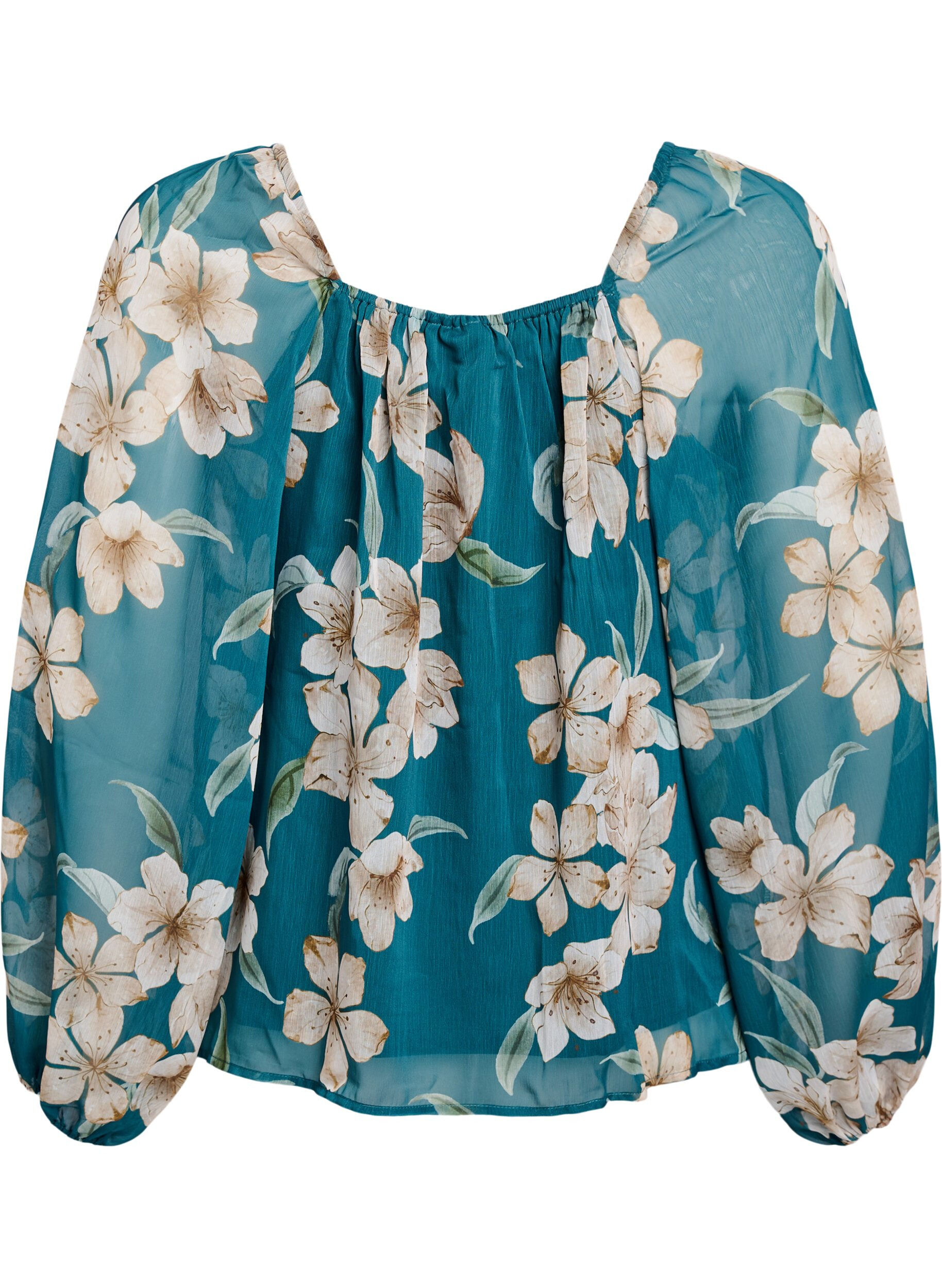 ZizziChiffongblus med blommigt tryck och l&aring;nga &auml;rmar, Gr&ouml;n, Packshot image number 1