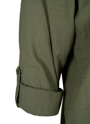Skjortblus i bomull med v-ringning, Thyme, Packshot image number 3