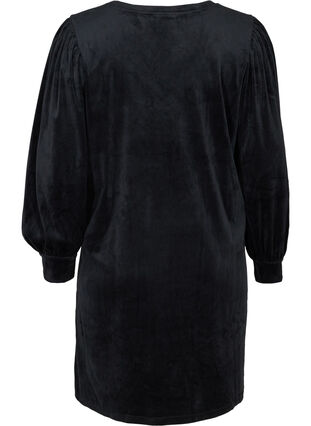 Klänning i velour med långa puffärmar, Black, Packshot image number 1