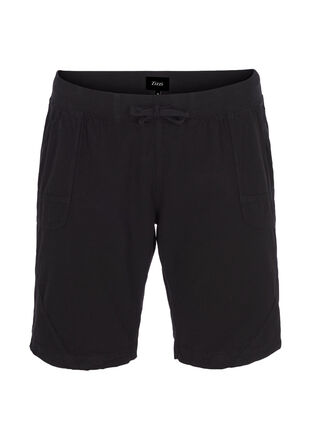 Lösa shorts i bomull med fickor, Black, Packshot image number 0