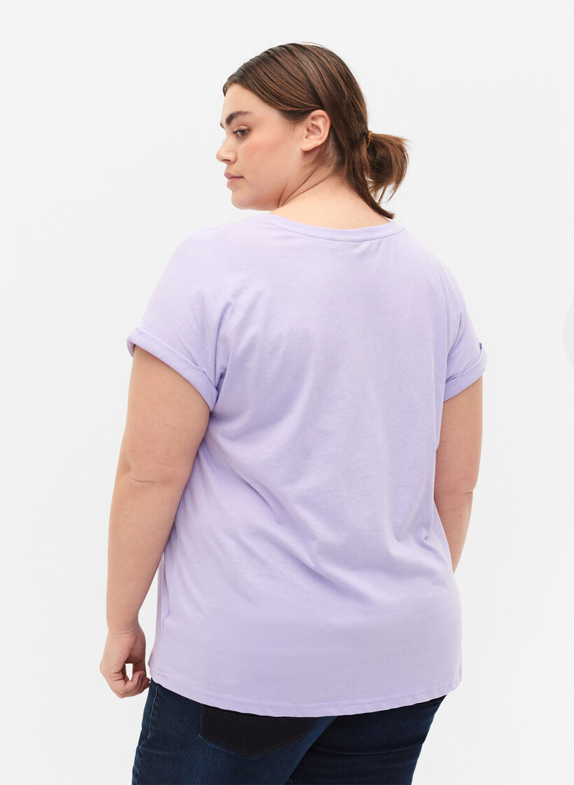 Kort&auml;rmad t-shirt i bomullsmix, Lila, Model image number 2
