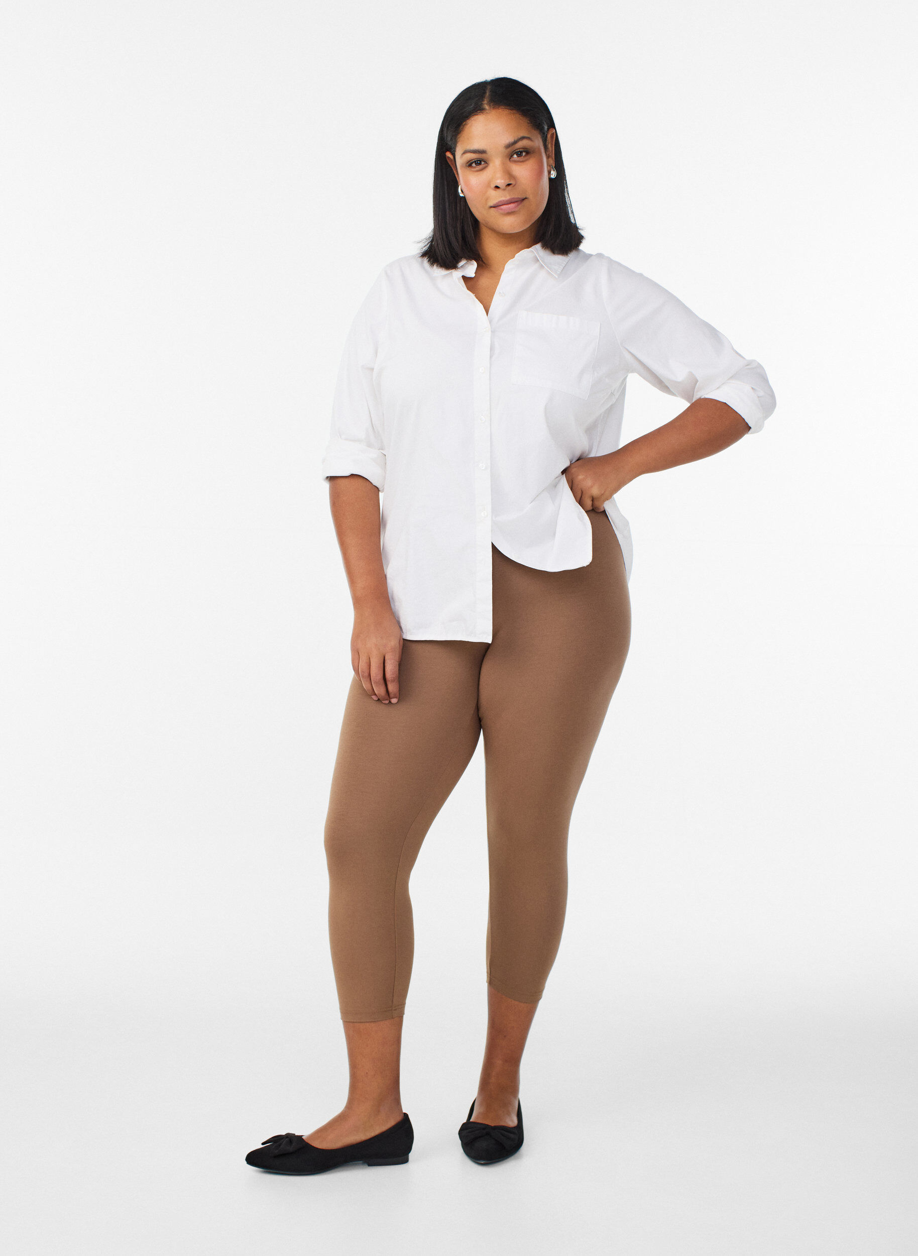 Zizzi 3/4 bas-leggings, Brun, Model image number 1