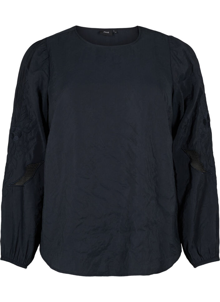 Blus i TENCEL™ Modal med broderidetaljer, Black, Packshot image number 0