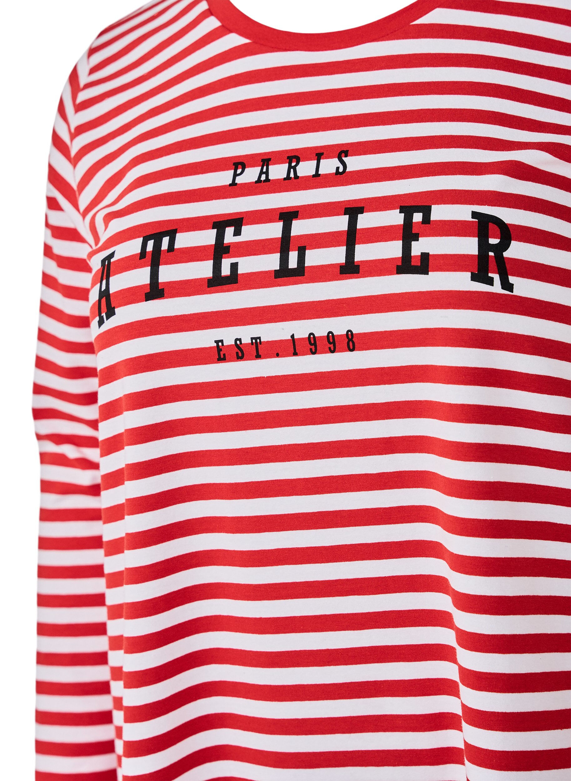 Zizzi Randig blus med motiv, Whitew.FlameS.Stripe, Packshot image number 2