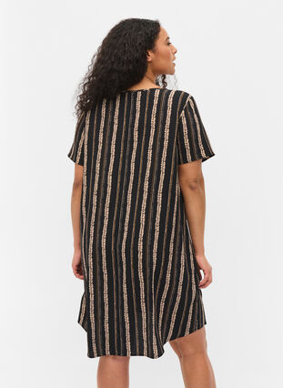 Mönstrad klänning med korta ärmar, Graphic Stripe, Model image number 1
