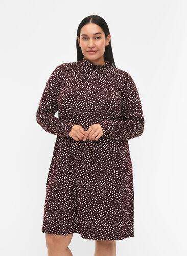 FLASH - Långärmad klänning med turtleneck, Fudge Dot, Model image number 0
