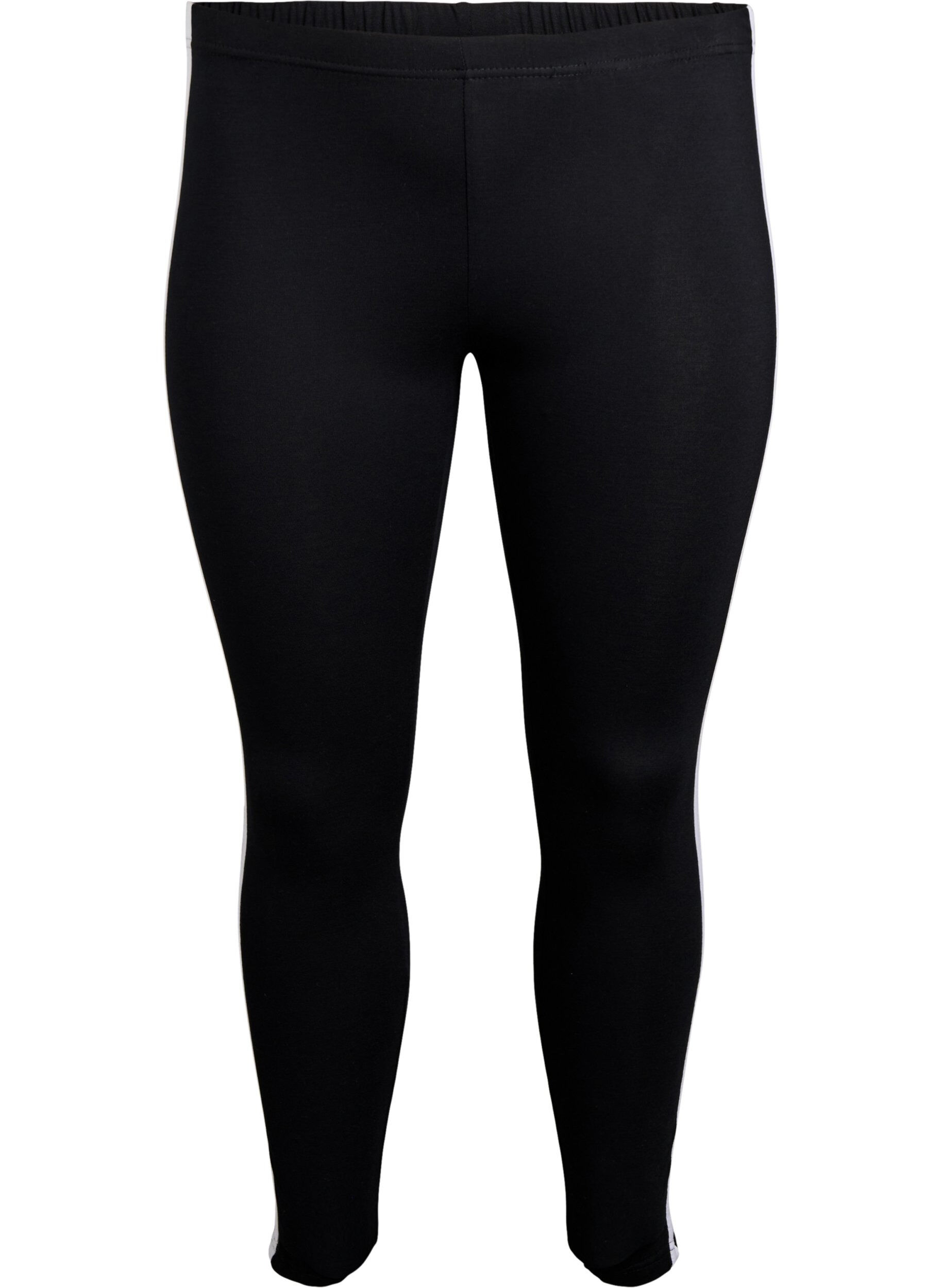 Zizzi Leggings i viskos med sidostrimmor, Black W. Stripe, Packshot image number 0
