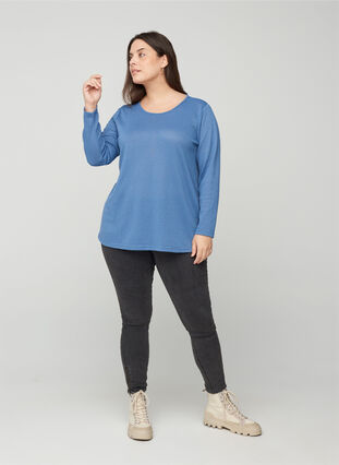 Långärmad tröja med rund halsringning, Bijou Blue, Model image number 2