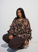 Blus med blomsterm&ouml;nster och volangdetaljer, Svart, Model image number 0