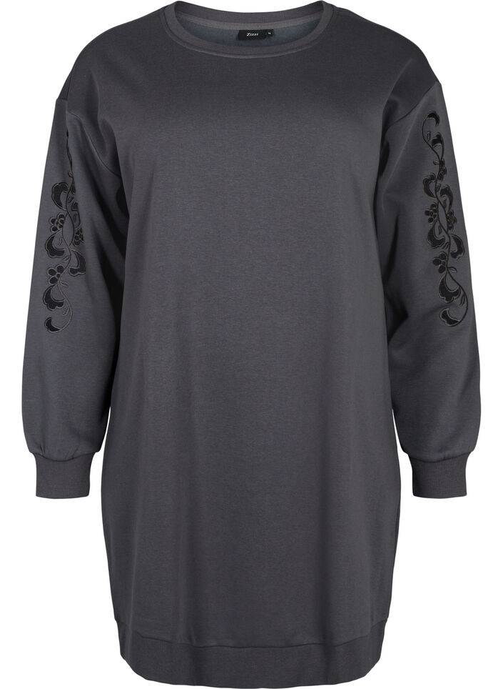 Sweatshirtklänning med broderade detaljer, Dark Grey, Packshot image number 0